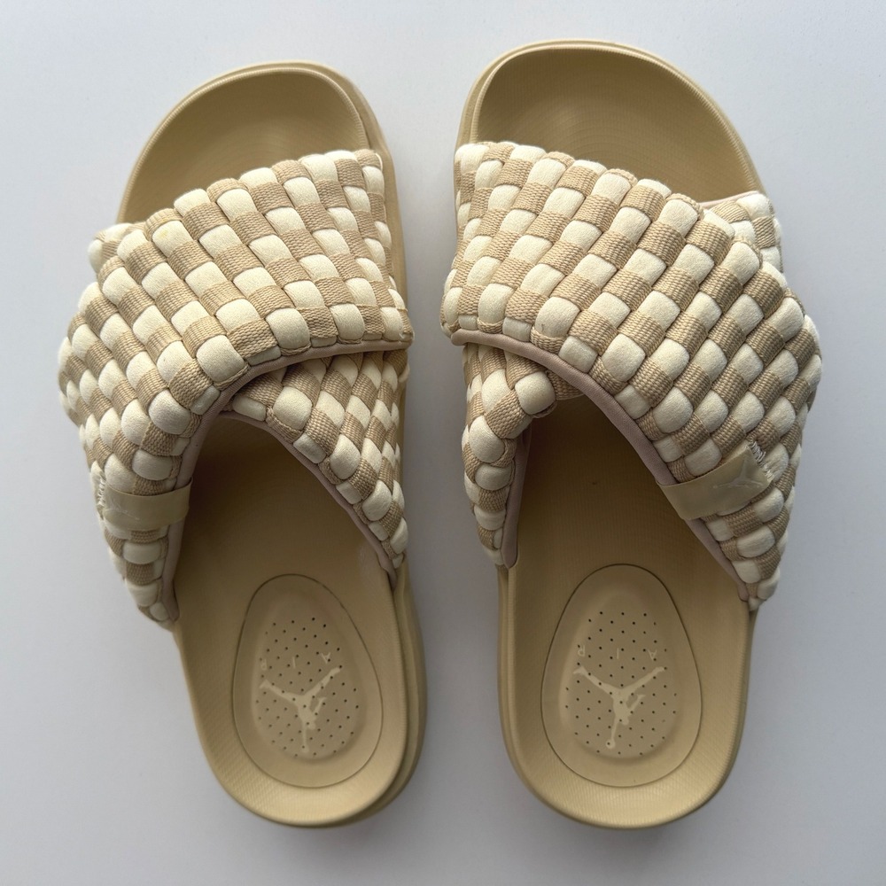 Nike EUC Jordan Sophia Team Woven Gold Alabaster White Slide Sandals men 11